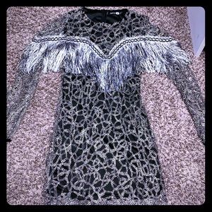 Black and silver fringe party dress